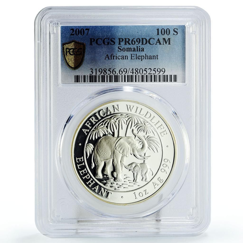 ソマリア 100シリング アフリカ野生動物 象 動物 PR69 PCGS 銀貨 2007