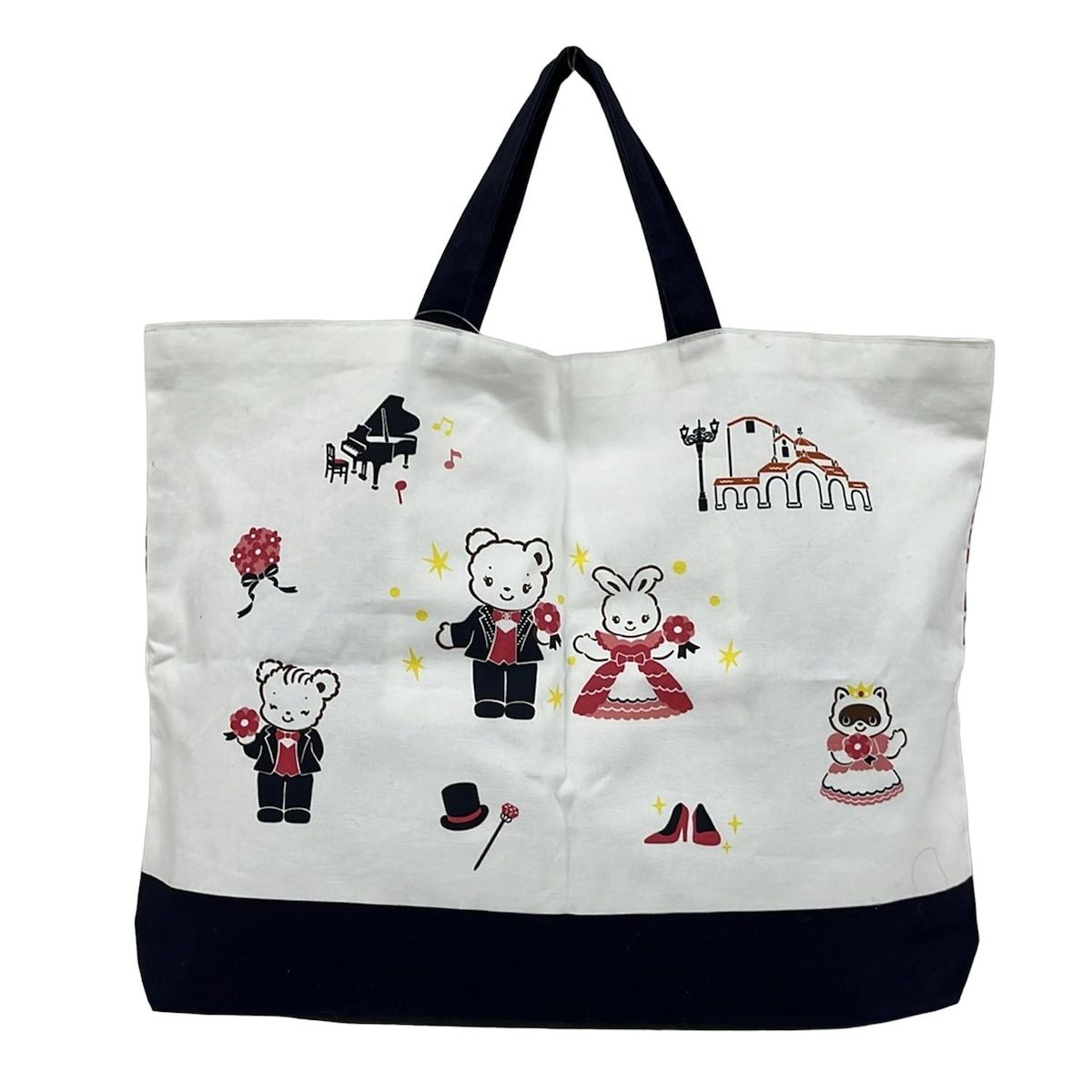 familiar(ファミリア) トートバッグ美品 - 白×ネイビー×マルチ クマ