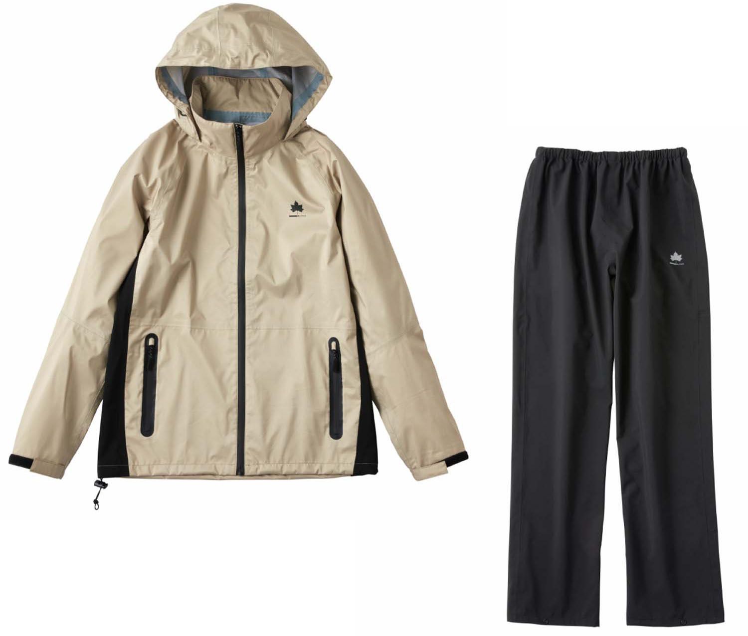 ロゴスバイリプナー LOGOS by LIPNER アウトドア 3レイヤーレインスーツ サンド 上下セット レインコート フード付 撥水 防水 止水ファスナー ストレッチ メンズ レディース -