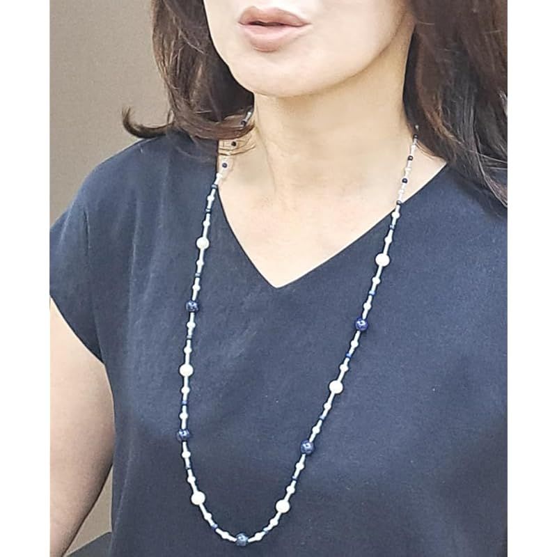 ラピスラズリと水晶 と淡水パール ロングネックレス 新品】 [ビジュウ YASUO] ラピスラズリ ネックレス ロング パール 淡水