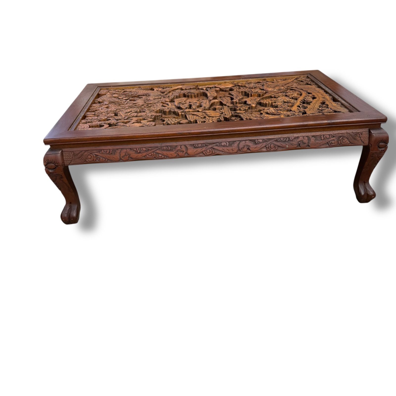 木彫り 猫脚 透かし彫り 彫刻 ガラステーブル /サイズ（約）高さ37cm