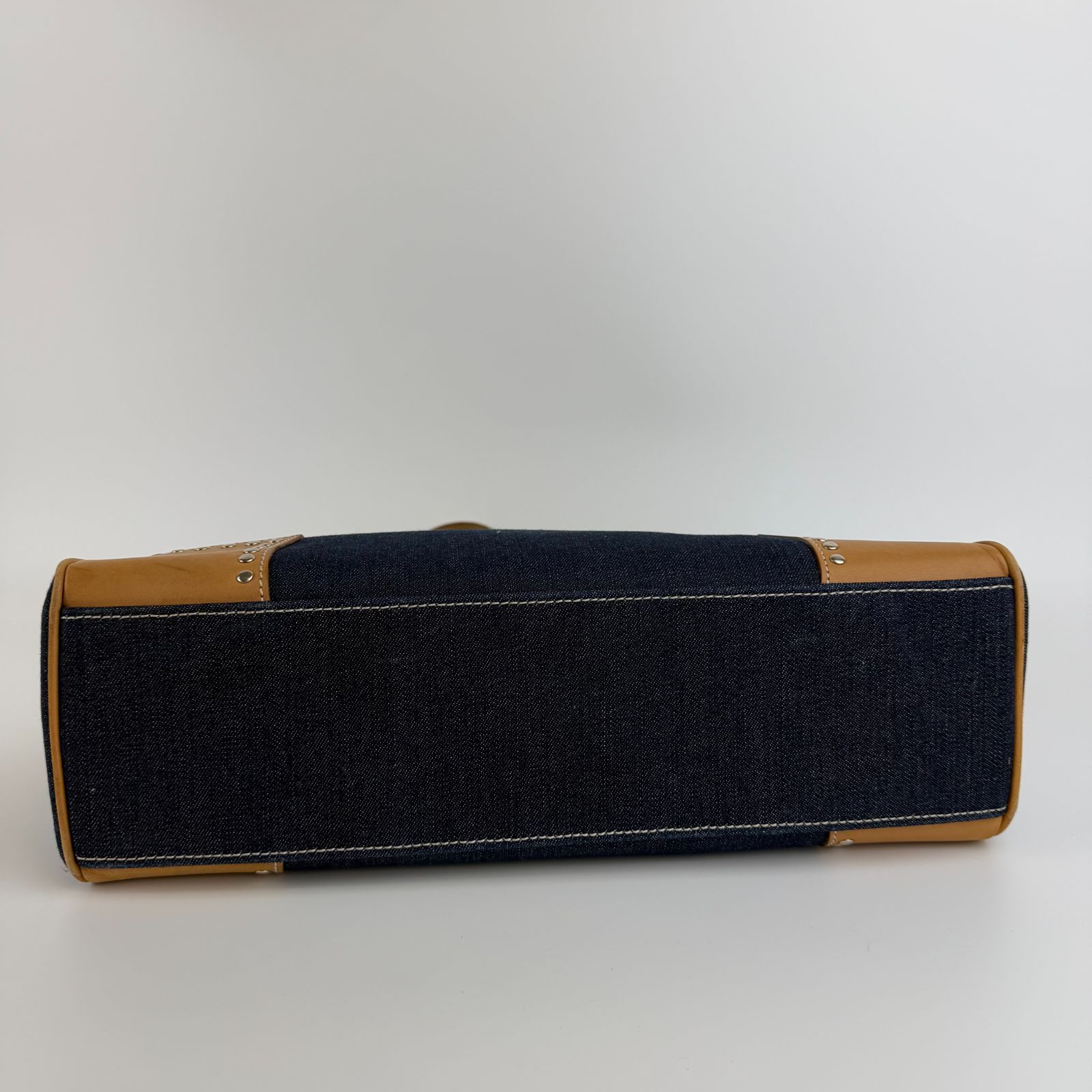 中古】BURBERRY バーバリー ハンドバッグ ネイビー デニム レザー