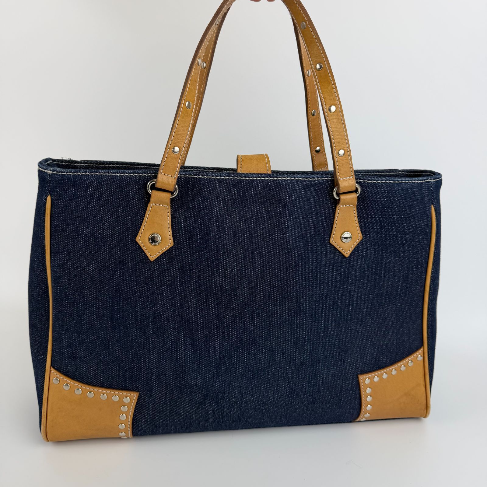 中古】BURBERRY バーバリー ハンドバッグ ネイビー デニム レザー