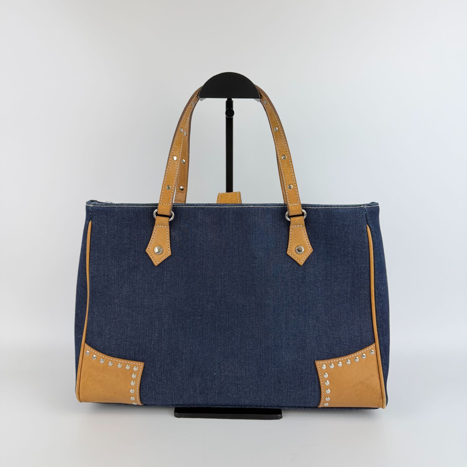 中古】BURBERRY バーバリー ハンドバッグ ネイビー デニム レザー