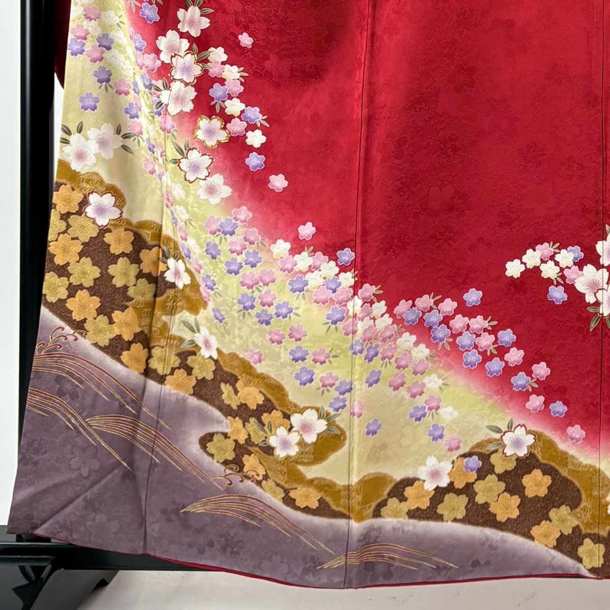 身丈159cm 裄丈69.5cm L 【その他】 袷 花車 ? 束ね熨斗 金彩 染め分け 赤