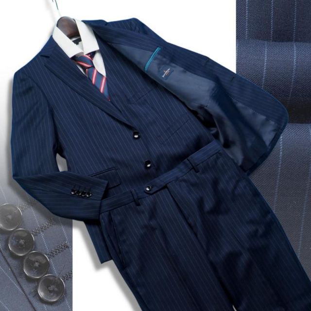 新品 大手百貨店扱い 春秋冬 ウール100% 艶感 ギャバジン ストライプ