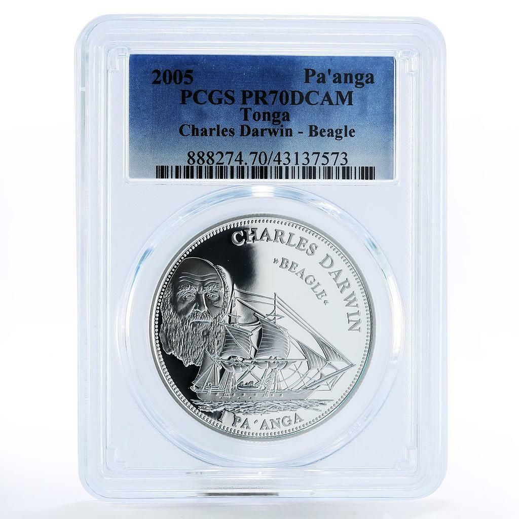 トンガ 1パアンガ 帆船ビーグル号 チャールズ・ダーウィン PR70 PCGS