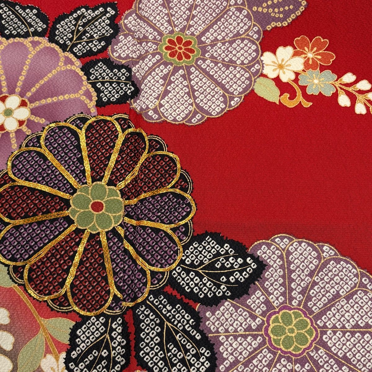 振袖 身丈165.5cm 裄丈65cm M 袷 宝尽くし 松竹梅 金彩 灰桜 正絹 秀品