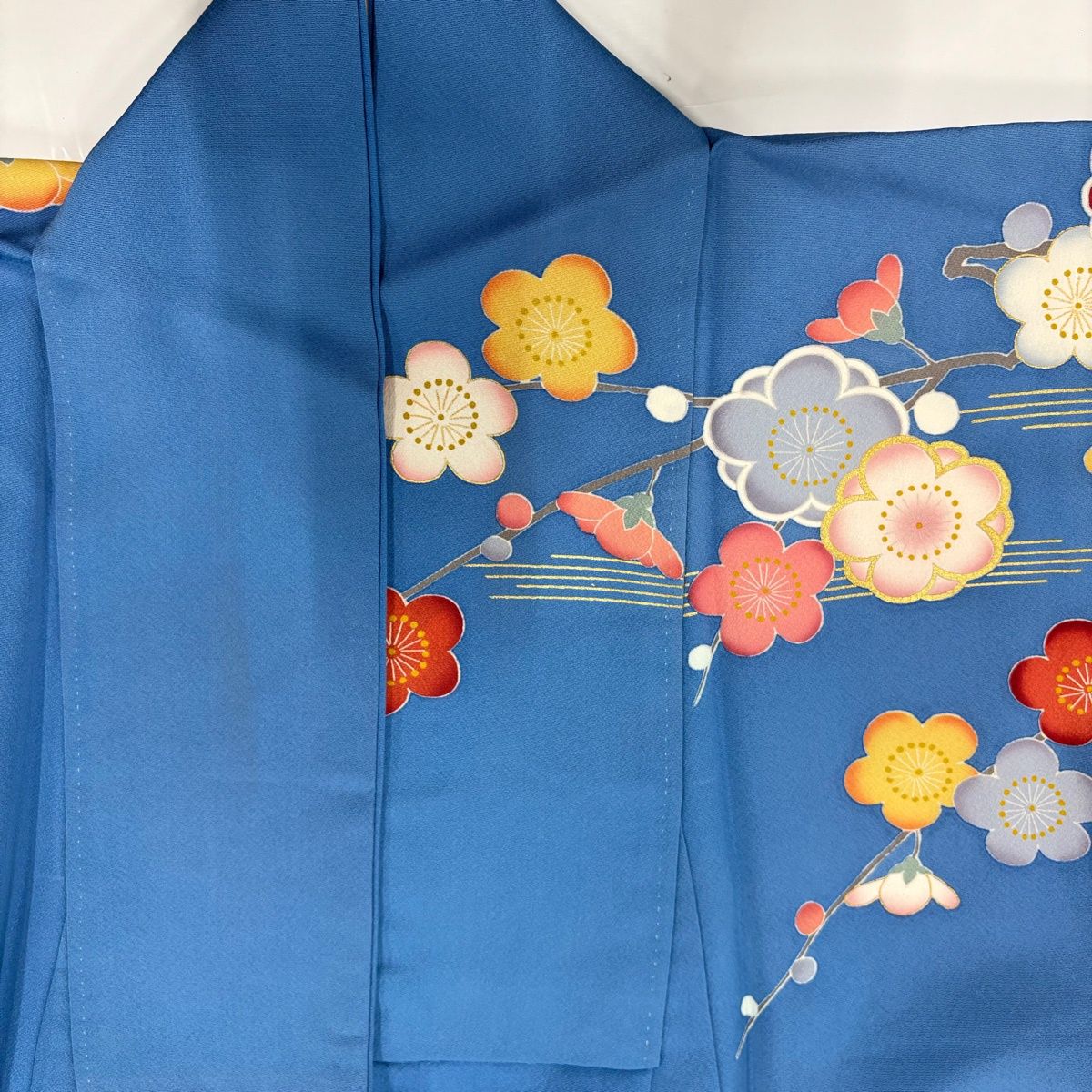 振袖 身丈156cm 裄丈65.5cm M 袷 花車 流水 金糸 金彩 水色 正絹 秀品