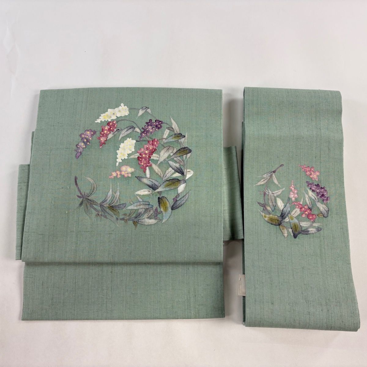 付け帯 秀品 作り帯 紬地 草花 薄緑 正絹 中古 - メルカリ
