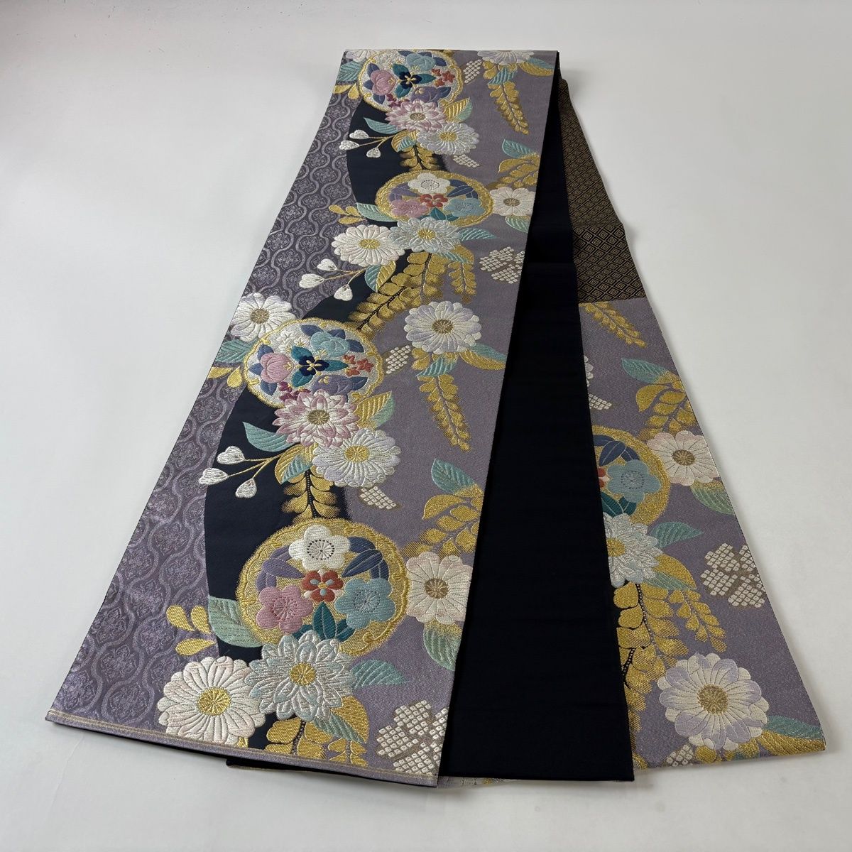 袋帯 秀品 雪輪 草花 金銀糸 箔 薄紫 六通 正絹 【中古】 - メルカリ