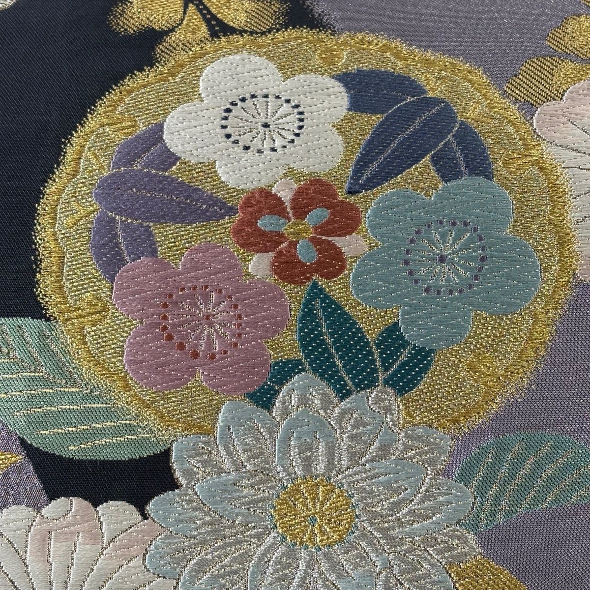 袋帯 秀品 雪輪 草花 金銀糸 箔 薄紫 六通 正絹 【中古】 - メルカリ