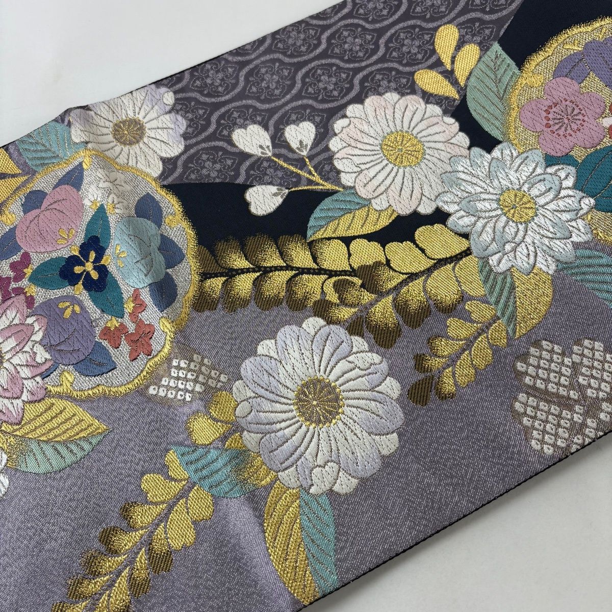 袋帯 秀品 雪輪 草花 金銀糸 箔 薄紫 六通 正絹 【中古】 - メルカリ