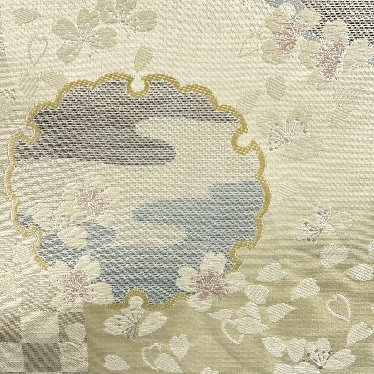 袋帯 秀品 雪輪 桜 刺繍 箔 ベージュ 六通 正絹 【中古】 - メルカリ