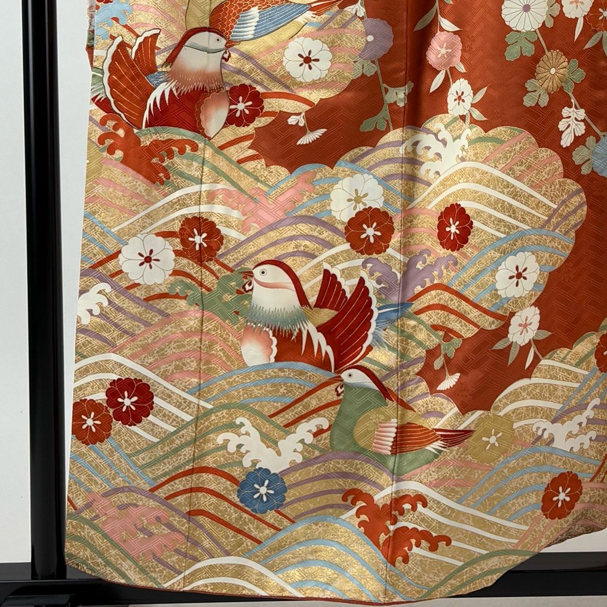 振袖 名品 身丈158.5cm 裄丈65.5cm 【中古】 振袖 身丈158.5cm 裄丈65.5cm M 袷 地紋 赤茶 正絹 名品 一つ紋｜中古