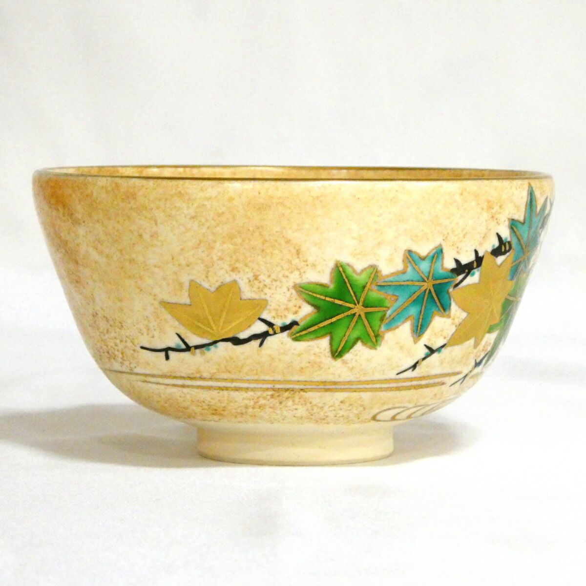 抹茶碗】平安 上山善峰作 仁清写 金砂子 青楓茶碗 茶道具【中古 美品