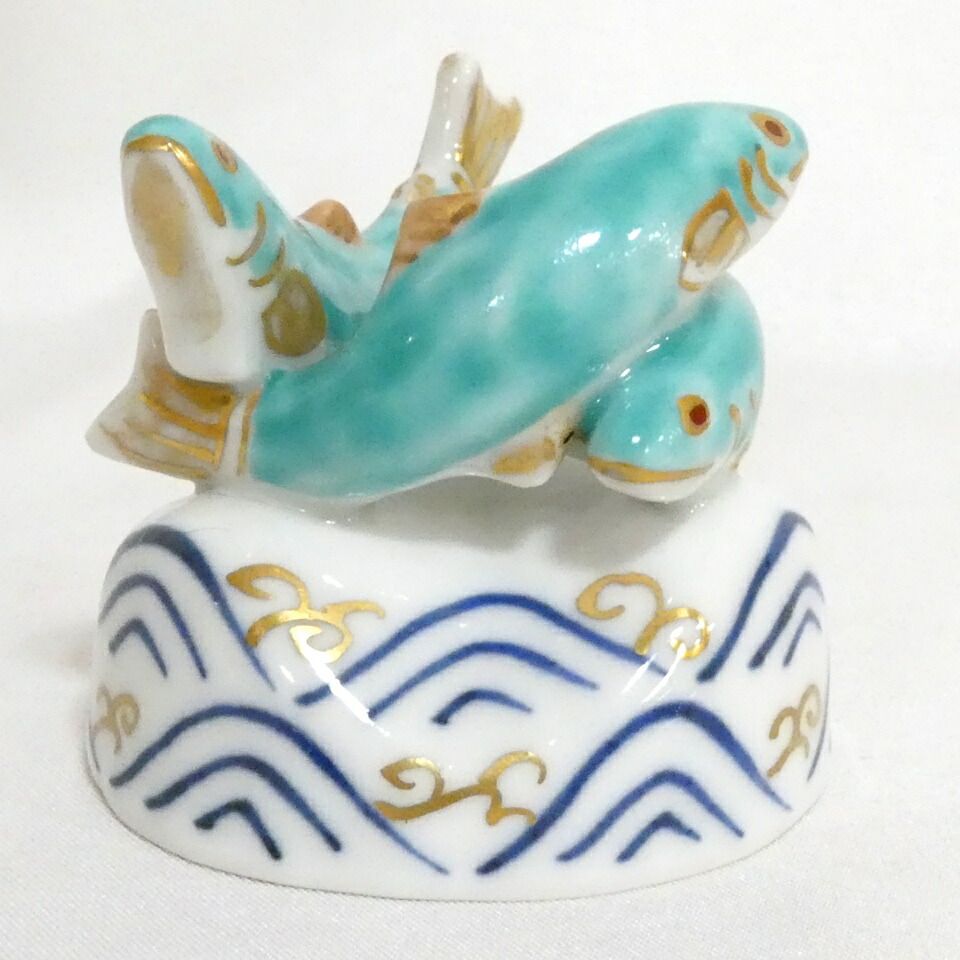 一月の特売品) 平安 高野昭阿弥作 色絵 鮎 蓋置 茶道具 (中古 美品