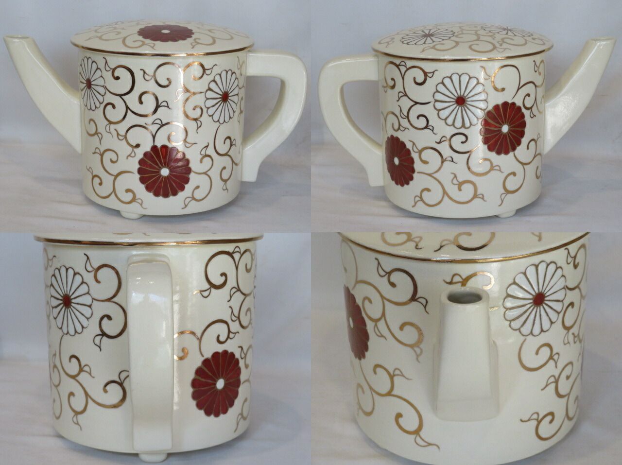 決算） 平安三代 山川巌作 菊唐草絵 片口水次（水注）色絵 茶道具