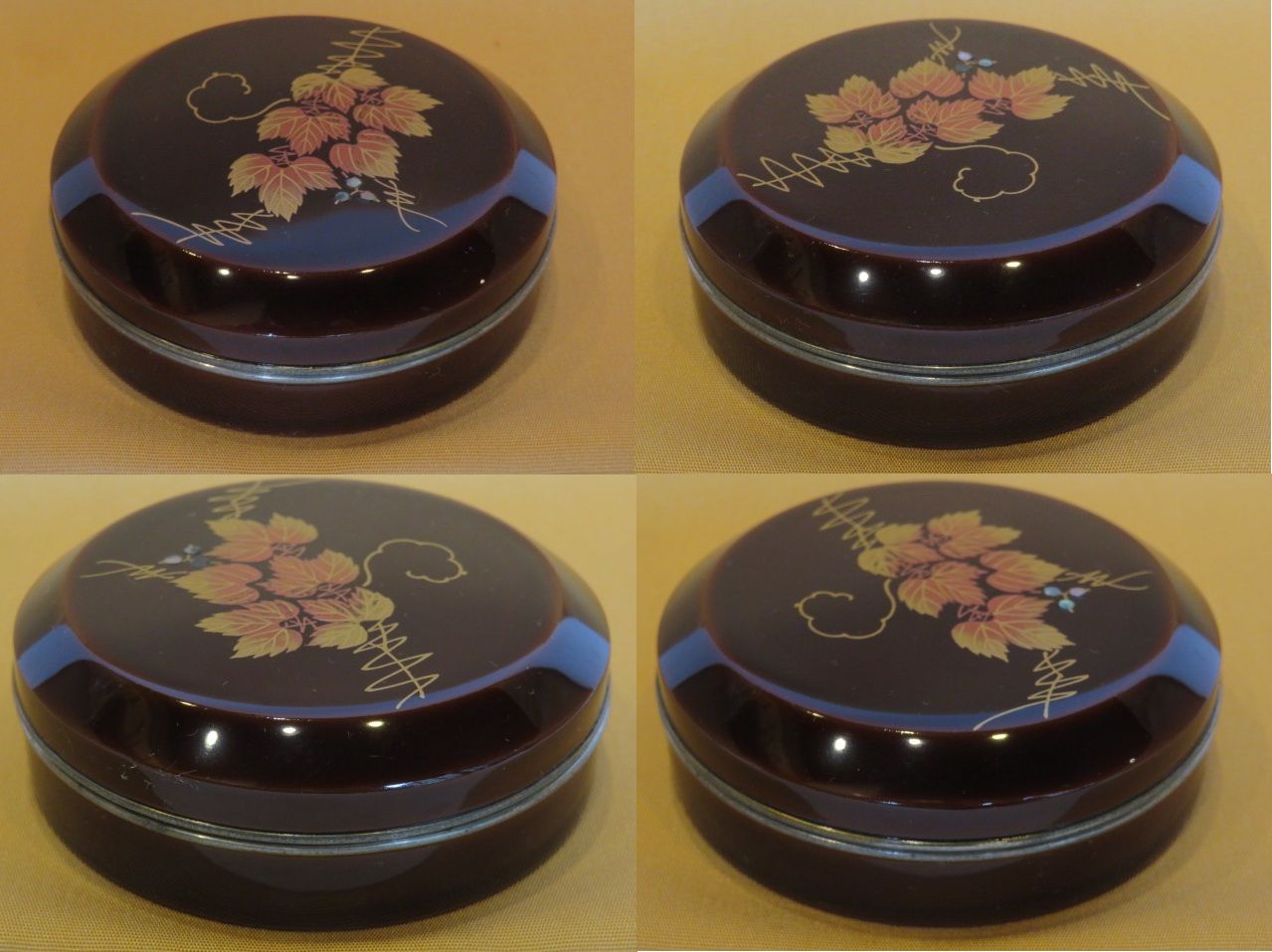 決算）輪島塗 荒井喜峰作 錫縁 蔦蒔絵香合 溜塗 茶道具【税込・送料込