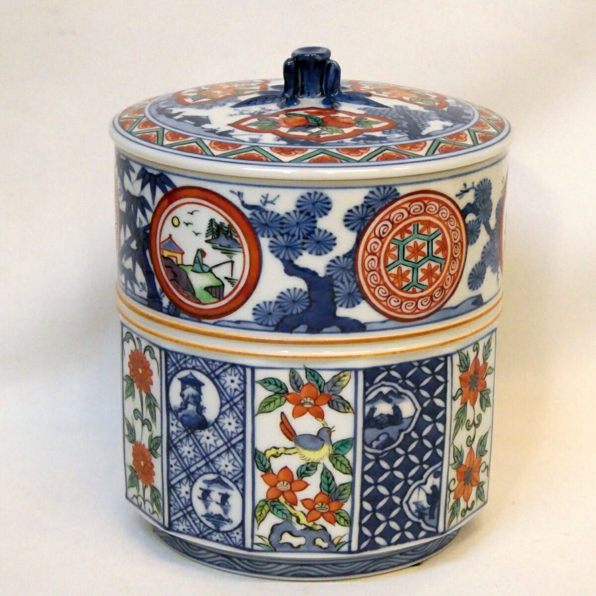 二月の特売品】丹山窯 小峠葛芳作 色絵祥瑞 水指 茶道具 染付【中古 美