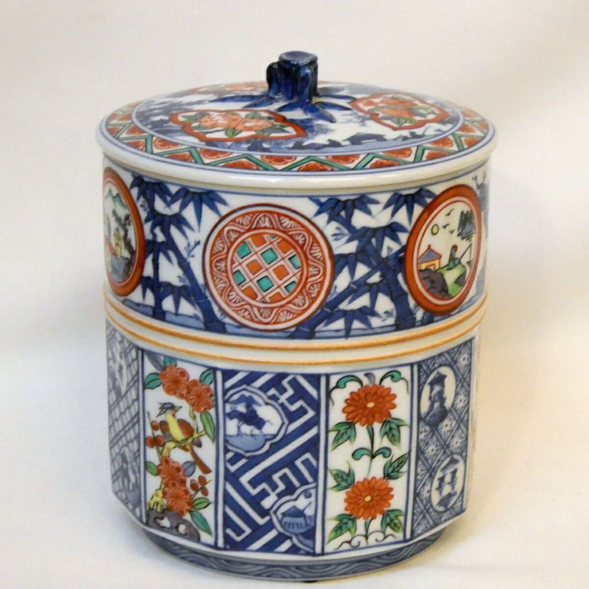 二月の特売品】丹山窯 小峠葛芳作 色絵祥瑞 水指 茶道具 染付【中古 美