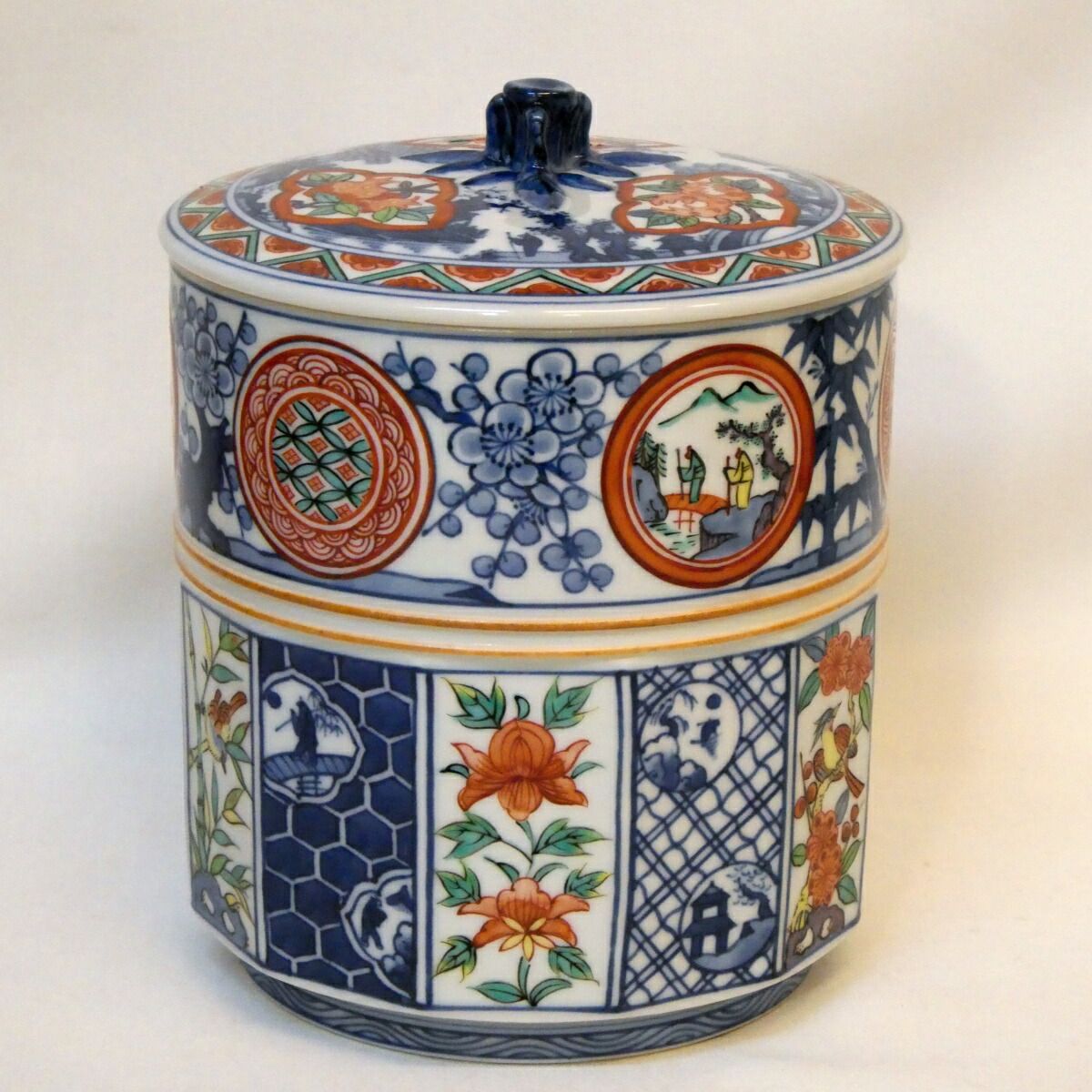 二月の特売品】丹山窯 小峠葛芳作 色絵祥瑞 水指 茶道具 染付【中古 美