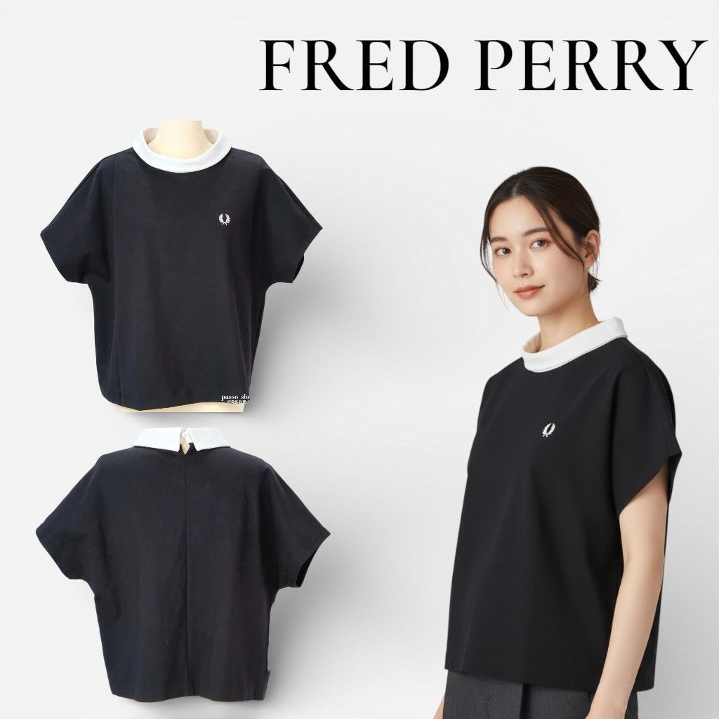 美品】FRED PERRY フレッドペリー 月桂樹ロゴ リンガーT 黒×白 ワイド