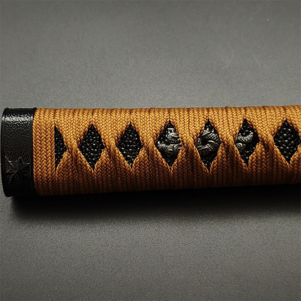 日本刀柄 紅葉縁頭 龍目貫 mbz15 日本刀装具 新品 全長約26CM 本鮫皮