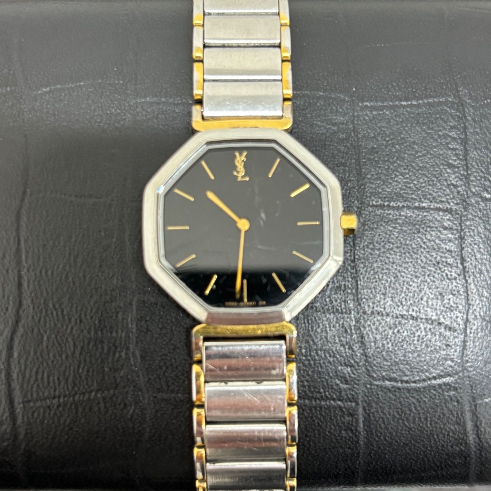 YSL イヴサンローラン 腕時計 オクタゴン 八角形 文字盤ブラック