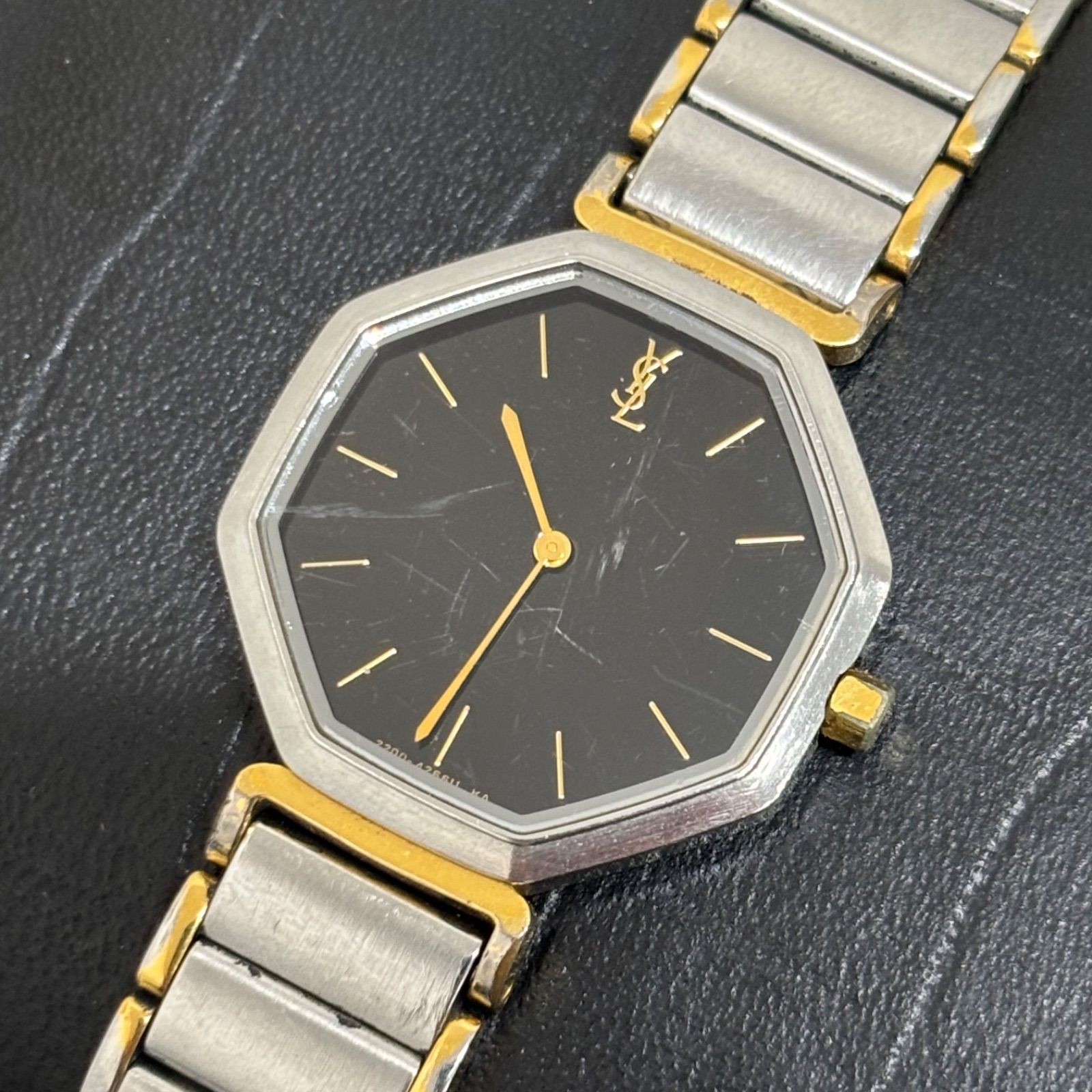 YSL イヴサンローラン 腕時計 オクタゴン 八角形 文字盤ブラック