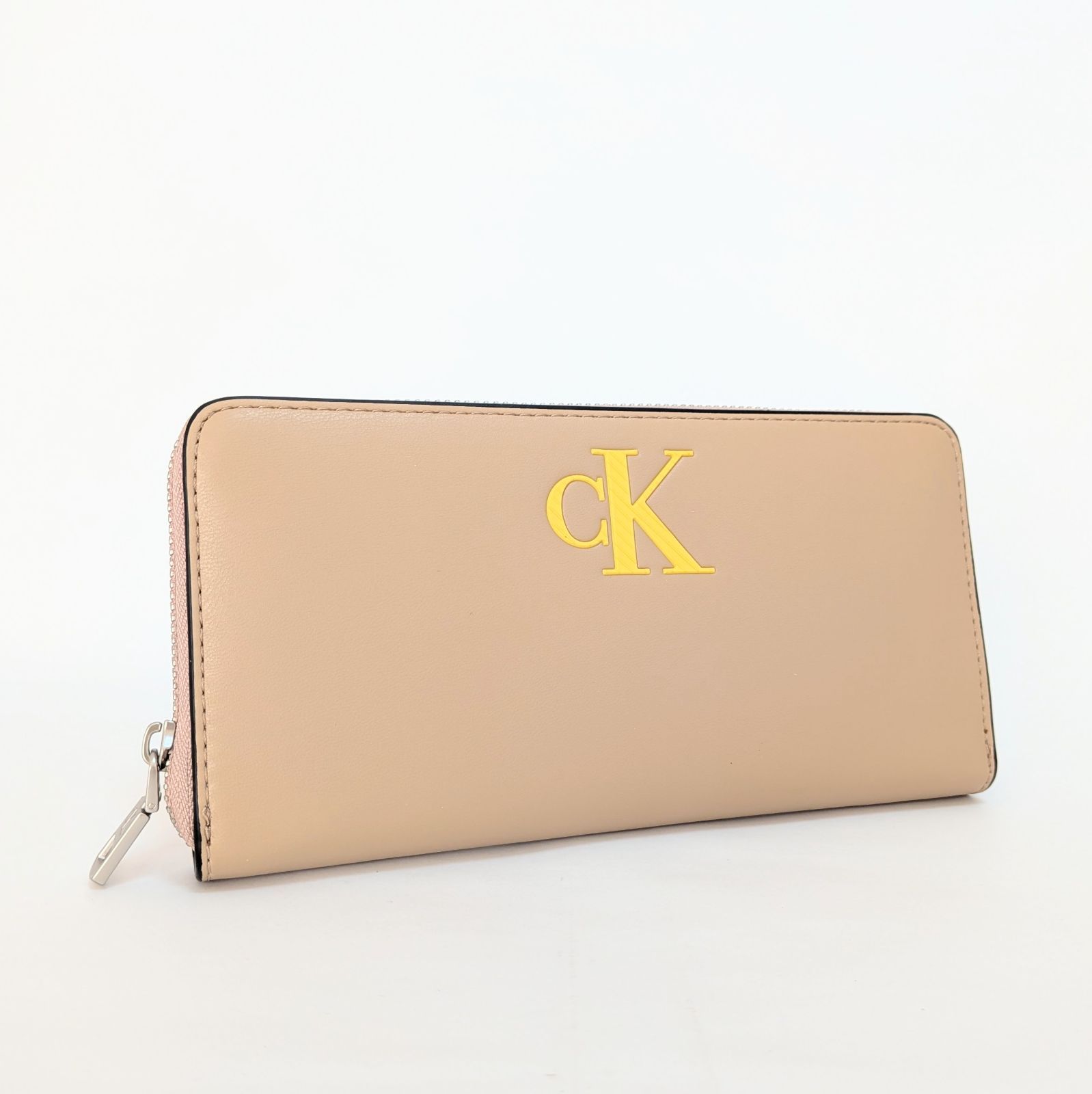 Calvin Klein Jeans 長財布 ベージュ イエローロゴ カルバンクライン 