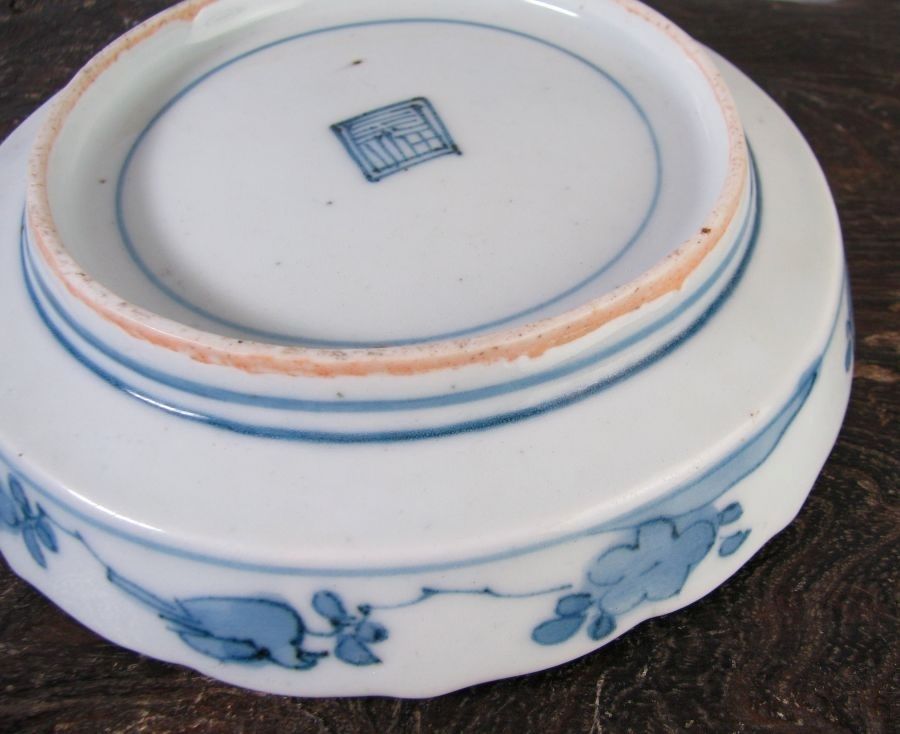 古伊万里 藍柿右衛門 鹿文小皿No4 角福銘 幅：14cm 江戸中期/26a066