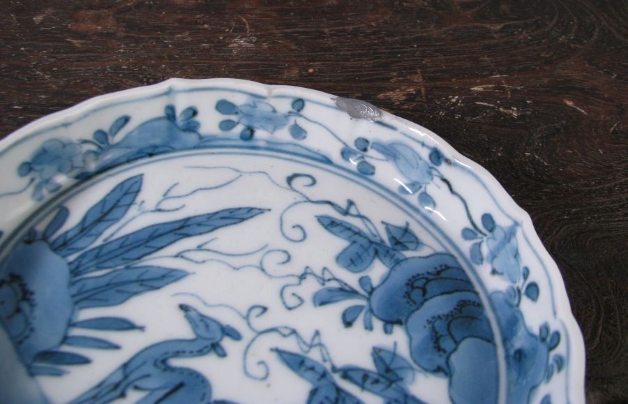 古伊万里 藍柿右衛門 鹿文小皿No1 角福銘 幅：14cm 江戸中期/26a063