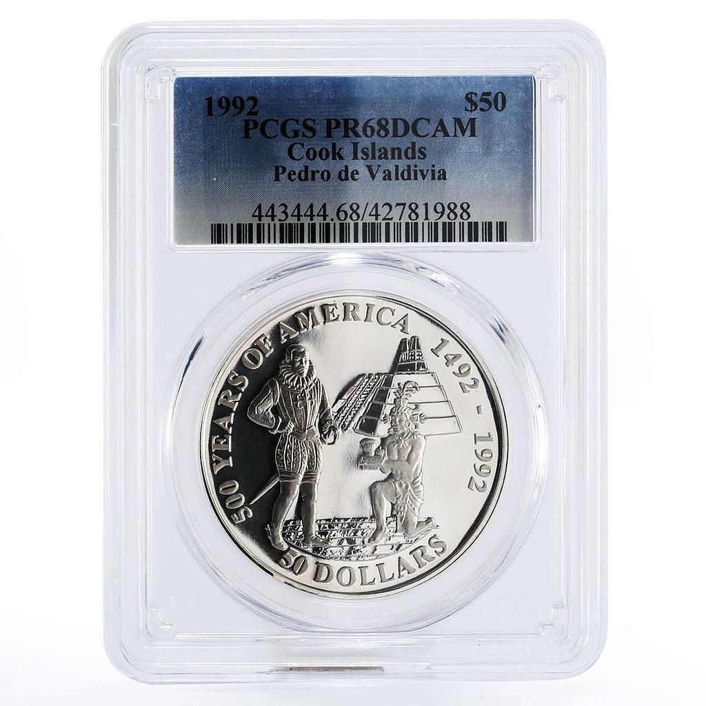 クック諸島 50ドル ペドロ・デ・バルディ アステカ人 PR68 PCGS 銀貨