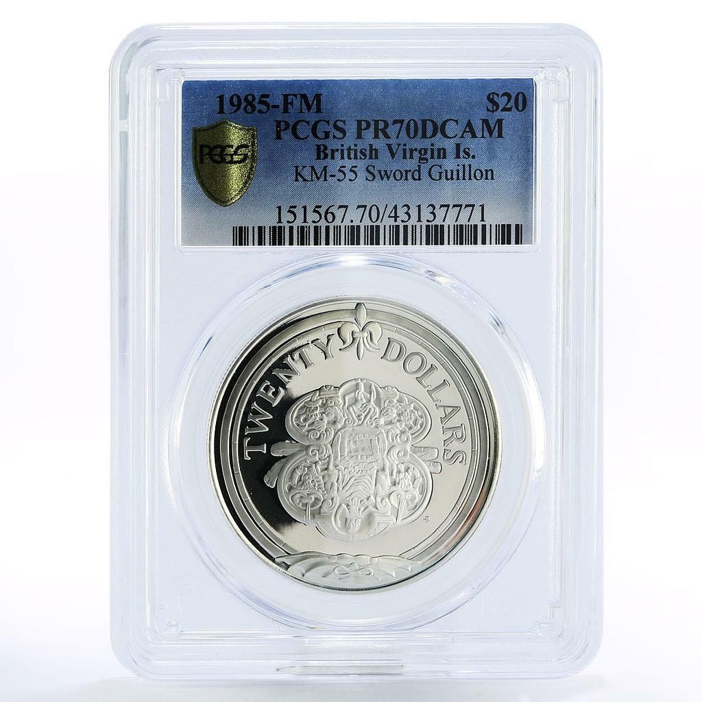 イギリス領ヴァージン諸島 20ドル ソードギヨン PR70 PCGS 銀貨 1985年