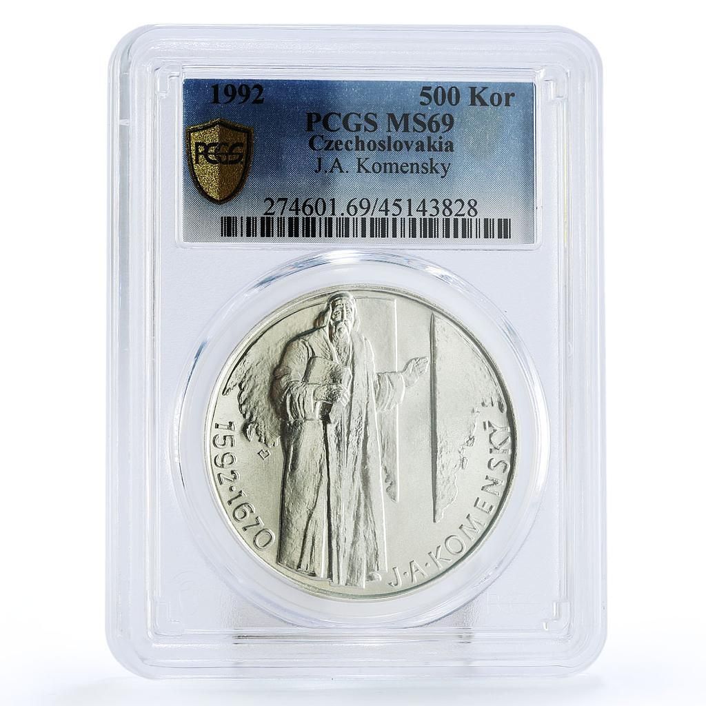 チェコスロバキア 500コルナ バースデーコメンスキー MS69 PCGS 銀貨