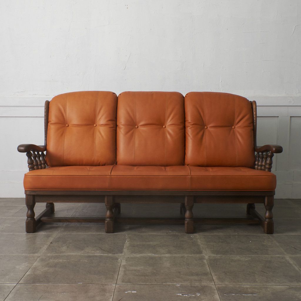 定90万 飛騨産業 キツツキ PROVINCIAL ソファ 本革 3人掛け 無垢材