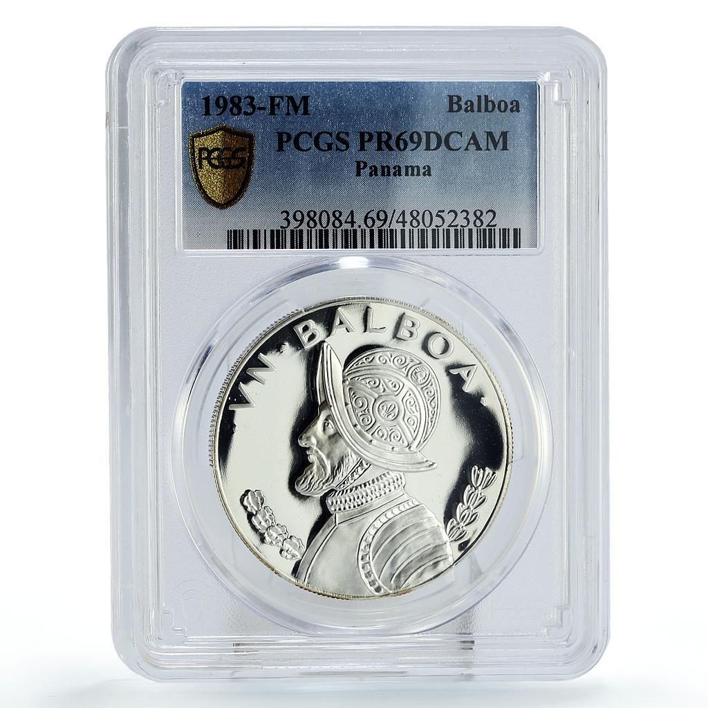 パナマ 1バルボア 通常貨幣 バスコ・バルボア KM-90 PR69 PCGS 銀貨