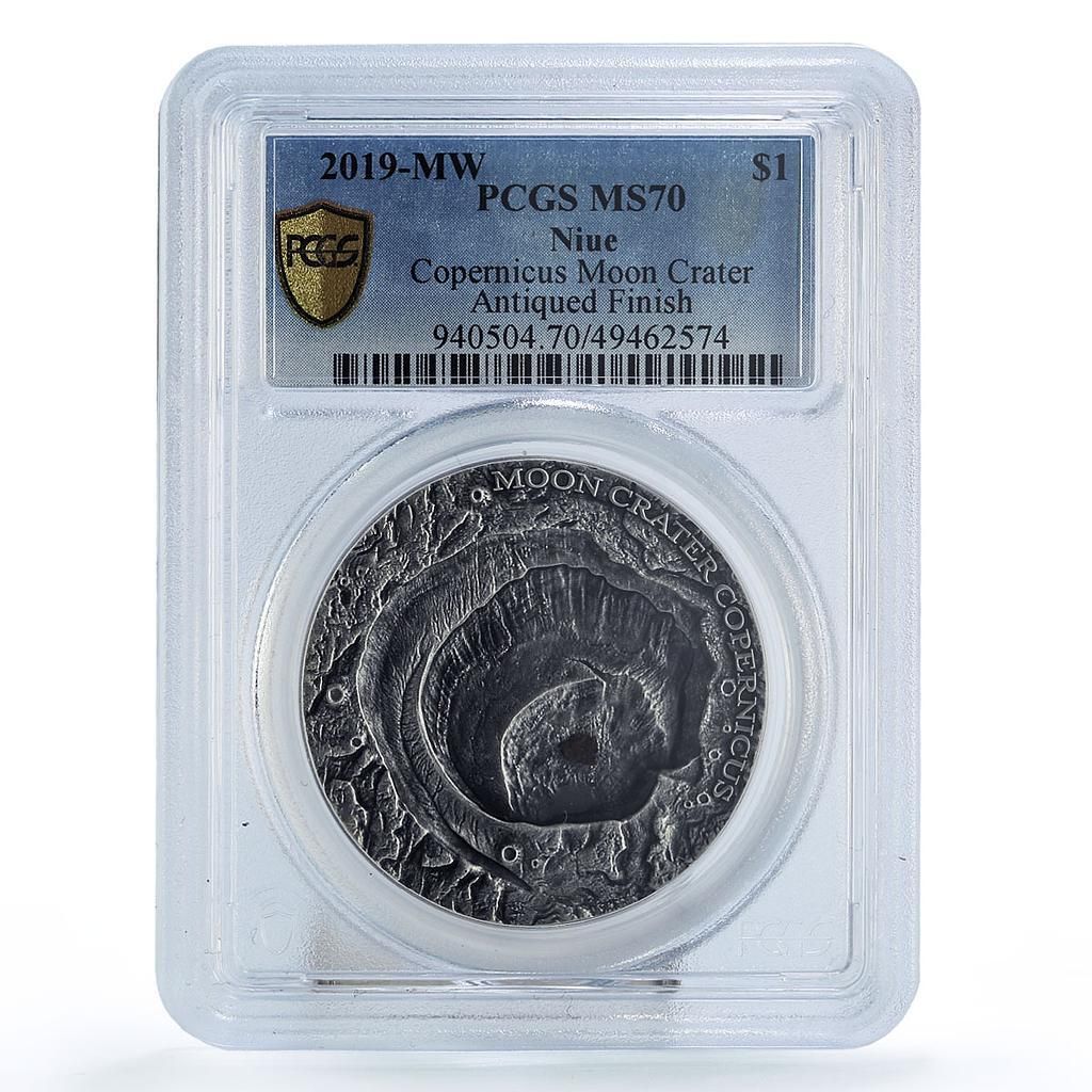 ニウエ 1ドル 隕石 クレーター コペルニクス 宇宙 MS70 PCGS 銀貨 2019