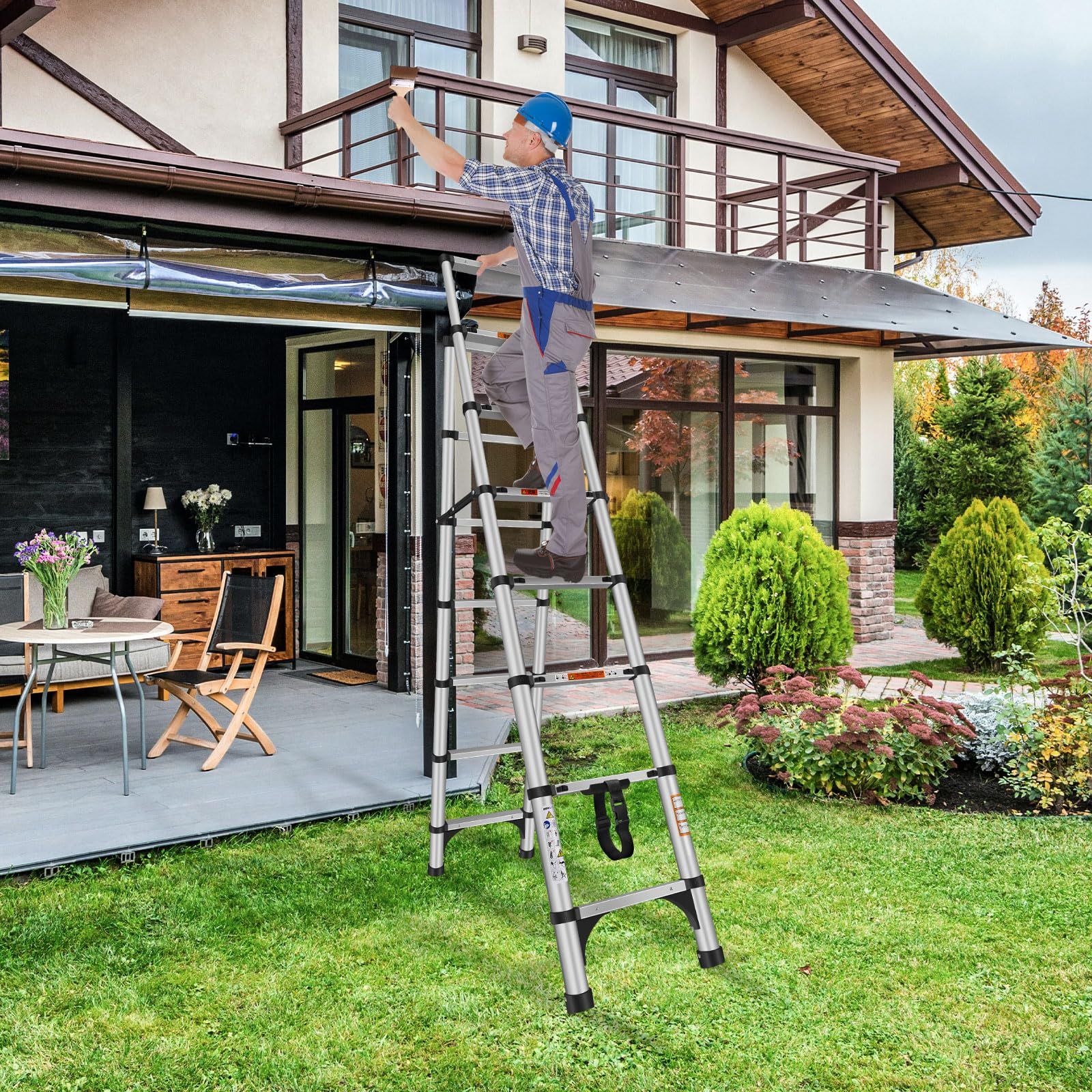 DayPlus 伸縮脚立はしご 最長2.6 m 7段 8段 耐荷重150 kg 安定 兼用脚立 折り畳み 伸縮アルミはしご 踏み台 伸縮自在コンパクト 持ち運びに便利 軽量 室内室外両用 安全クロスバー 自動ロック 安全ロック スライド式 アルミ梯子 ホー