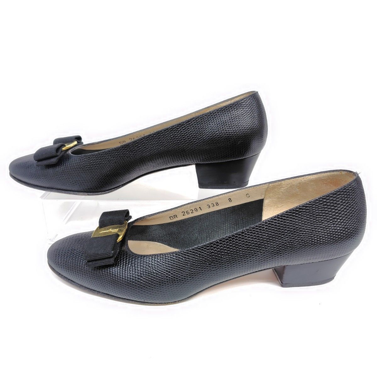 Salvatore Ferragamo フェラガモ パンプス 8C リザード ヴァラ リボン