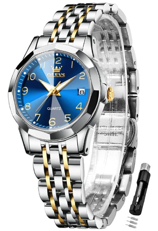 OLEVS 腕時計 レディース クォーツ 見やすい デジタル文字盤 おしゃれ 女性用 時計 簡単 日本ムーブメント 日付 夜光 防水 女性プレゼント watch for women ブルー 彡 01 b 9370 a