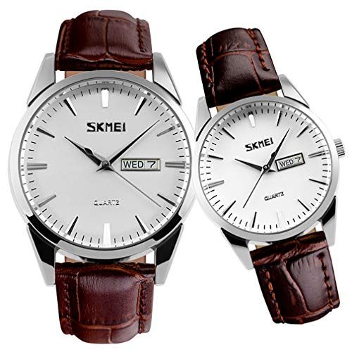 ペア 腕時計 ウォッチ カップル メンズ レディース セット うで時計 クラシック ブラウン 革ベルト 防水 結婚 記念日 プレゼント ブランド pair couple watch SKMEI 彡 7735 a 26 c