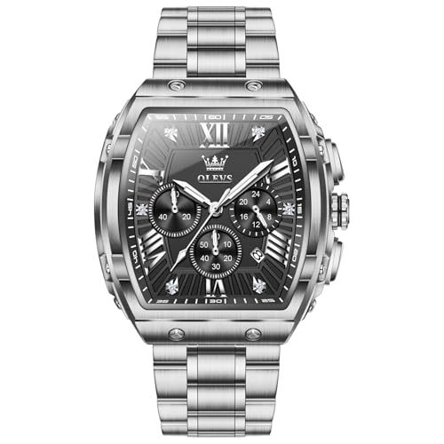 Olevs腕時計 メンズ フォーマル 防水 アナログクォーツうて時計 メンズシルバー オシャレメタル 仕事 とけい かっこいい クロノグラフ夜光 男性用腕時 計日付 大きい文字盤 Men Watch ブラック 彡 d 0 2 ed 3 e