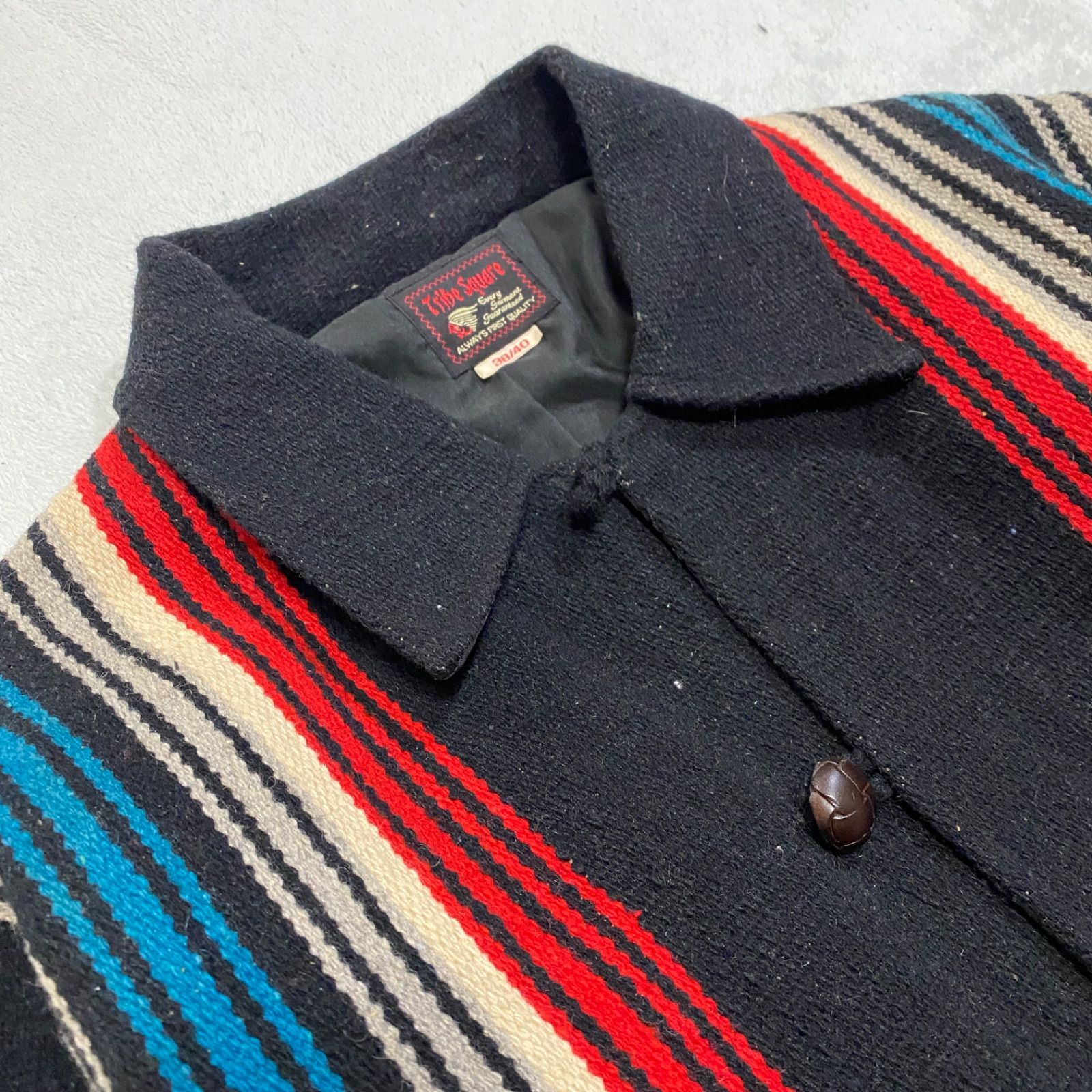 Tribe Square ストライプウールジャケット 38/40 シルバーストーン 