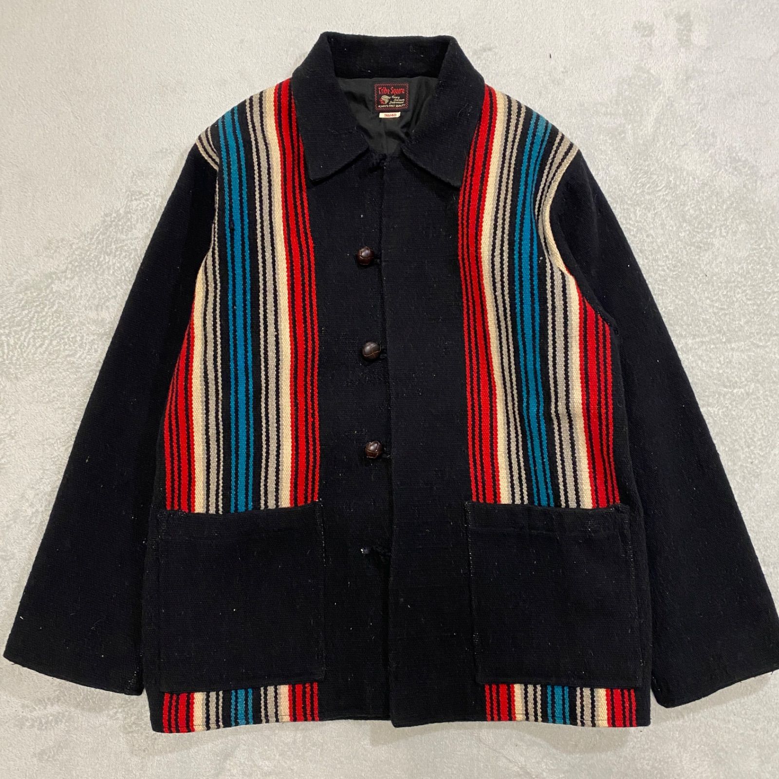 Tribe Square ストライプウールジャケット 38/40 シルバーストーン 