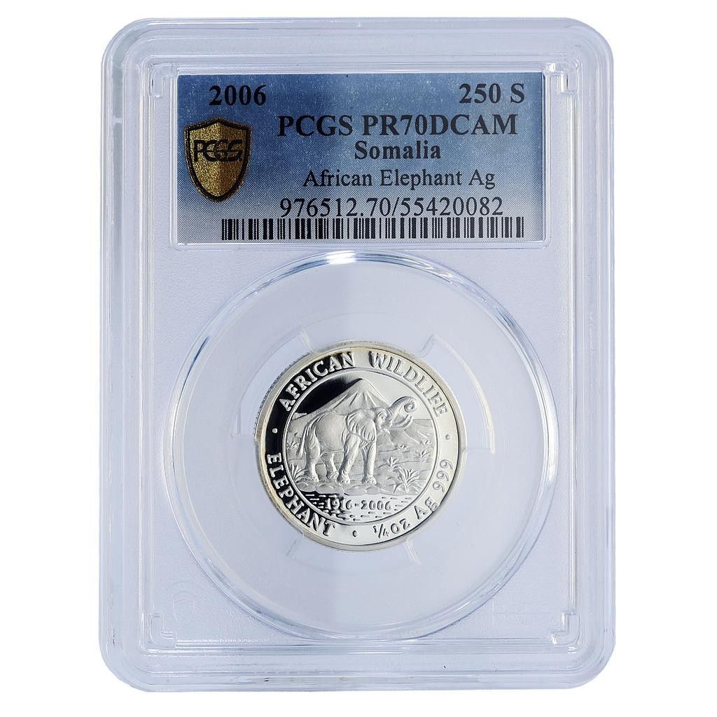 ソマリア 250シリング ゾウ アフリカ野生動物 動物 PR70 PCGS 銀貨