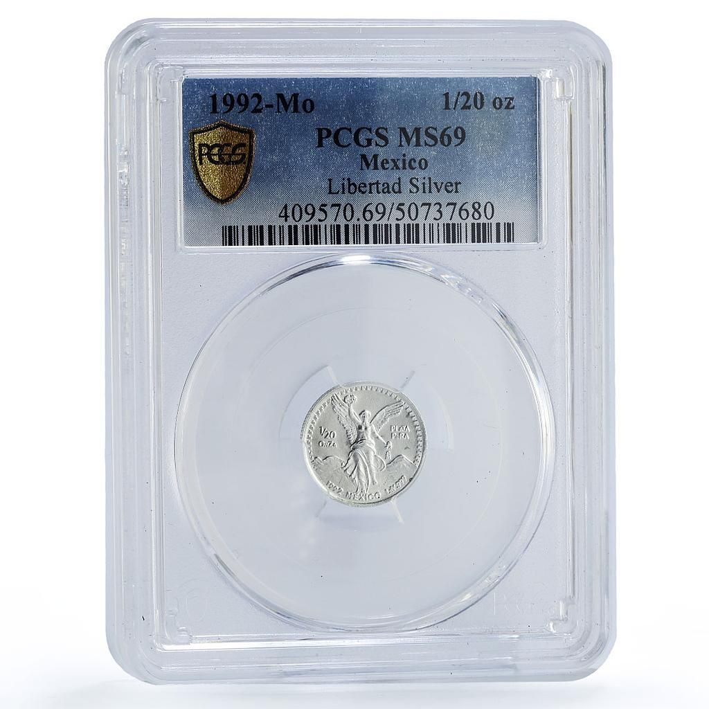 メキシコ 1/20 オンザ・リベルタッド 独立の天使 MS69 PCGS 銀貨 1992