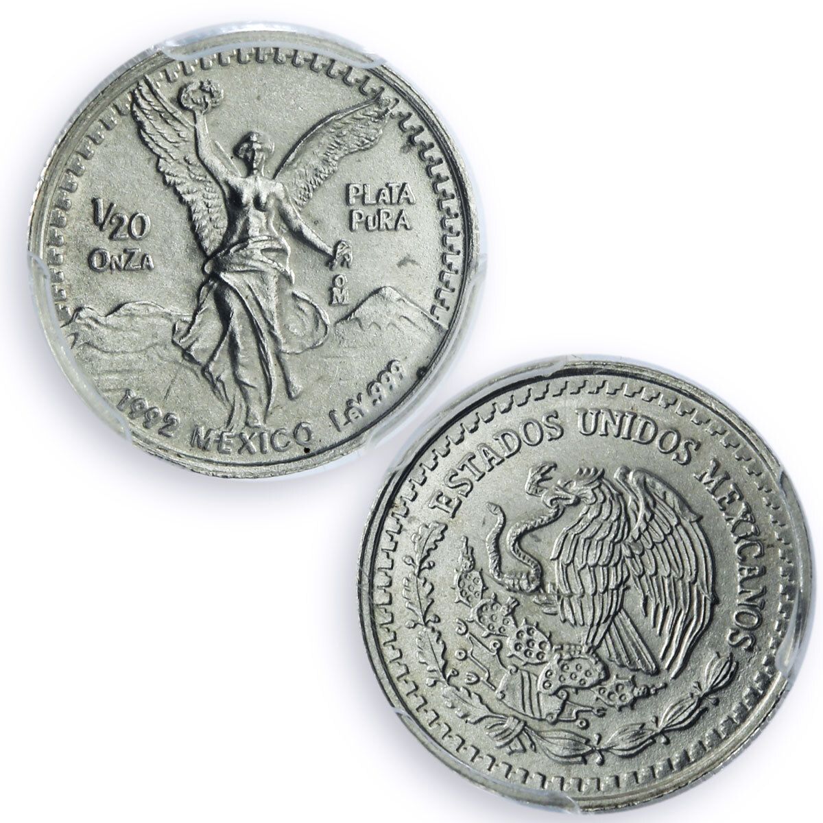 メキシコ 1/20 オンザ・リベルタッド 独立の天使 MS69 PCGS 銀貨 1992