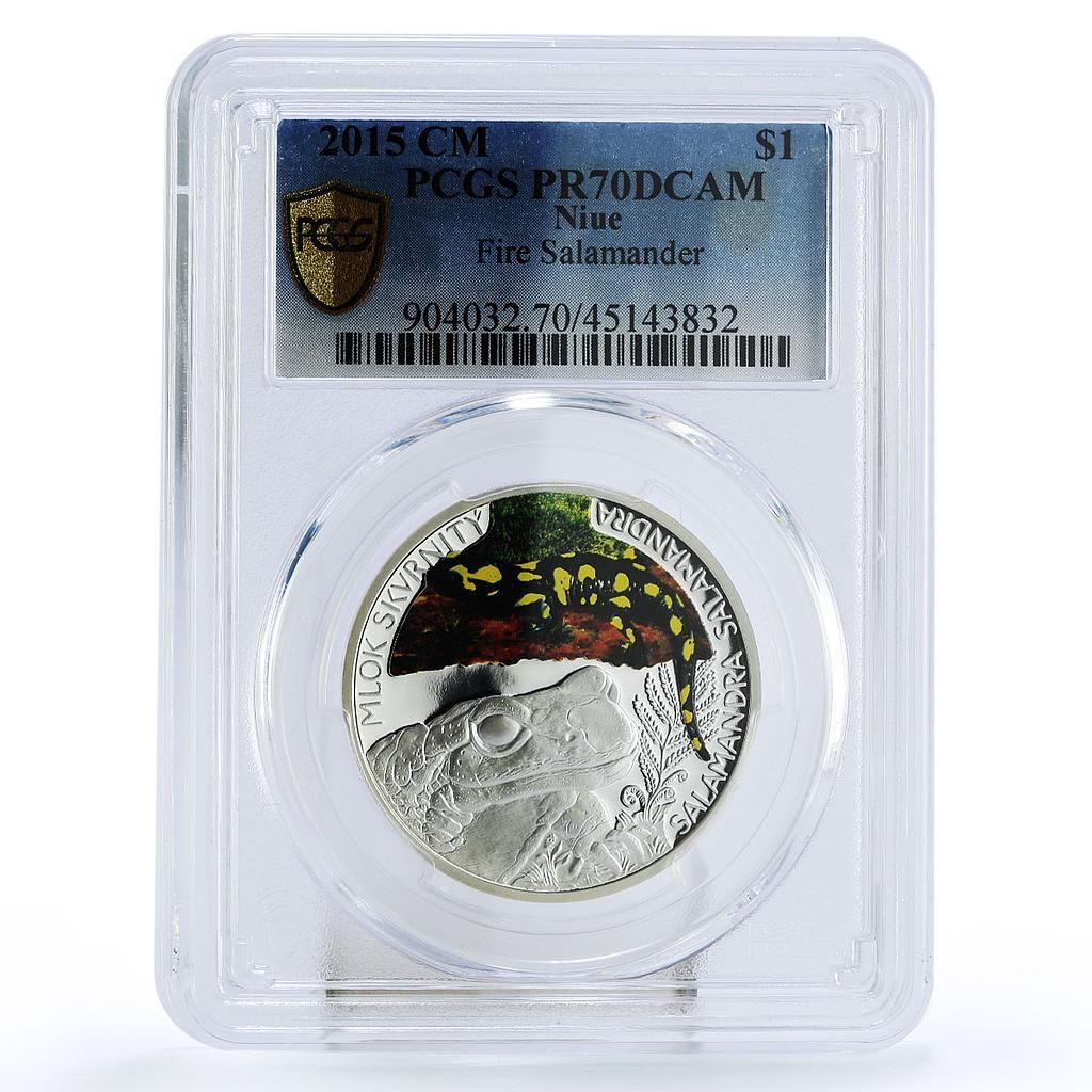 ニウエ 1ドル 絶滅危惧種 ファイアサラマンダー PR70 PCGS 銀貨 2015年